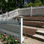 Terraced garden with peastone paths