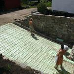 Pex tubing being run prior to Cobblestone installation to provide heat and prevent accumulation of snow or ice on ramp