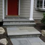 Bluestone steps with Belgian Block risers and multiple pattern bluestone landings and walk